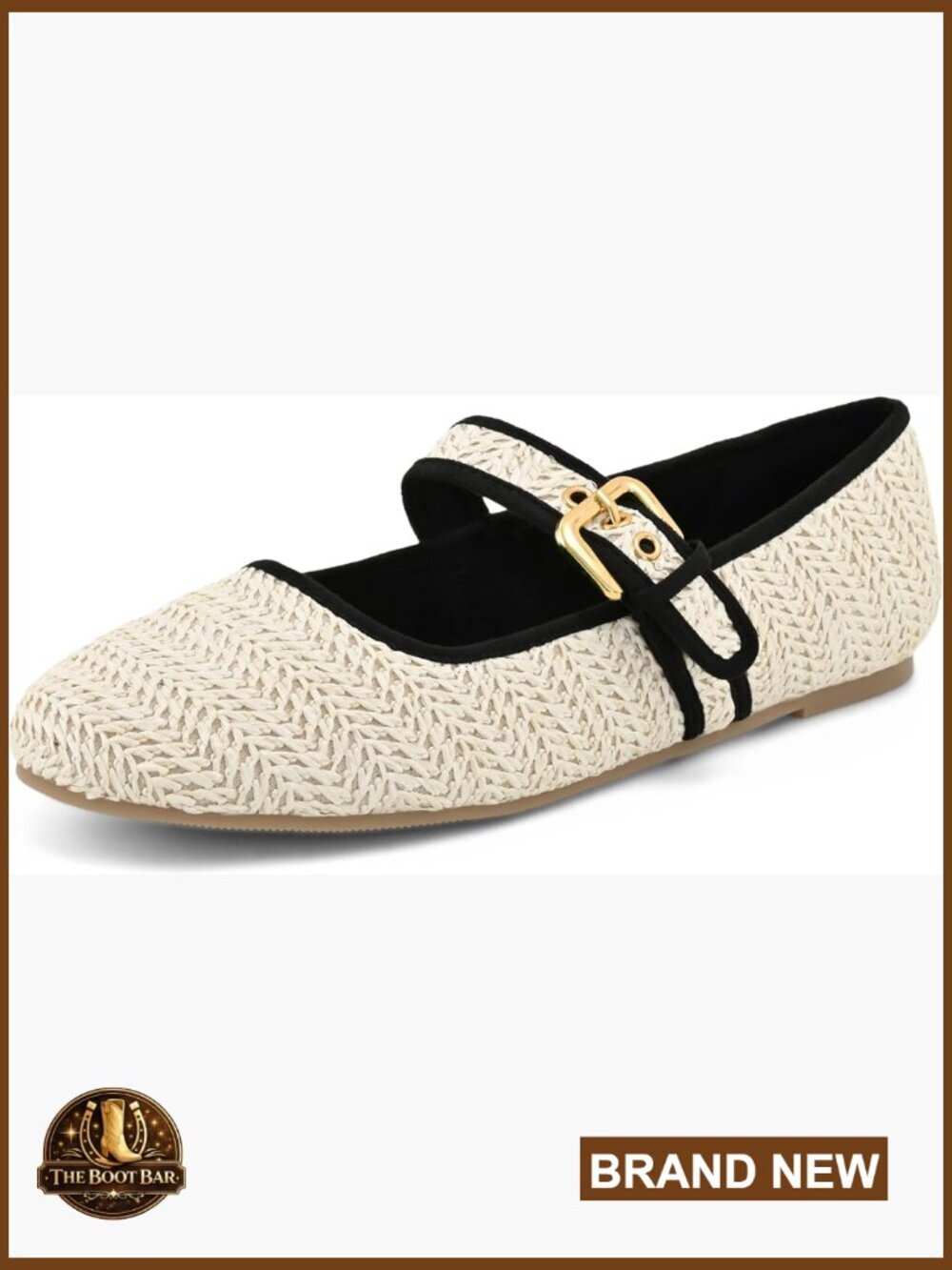 Woven Raffia Ballet Flats Mary Jane with Buckle Strap Casual Comfort
